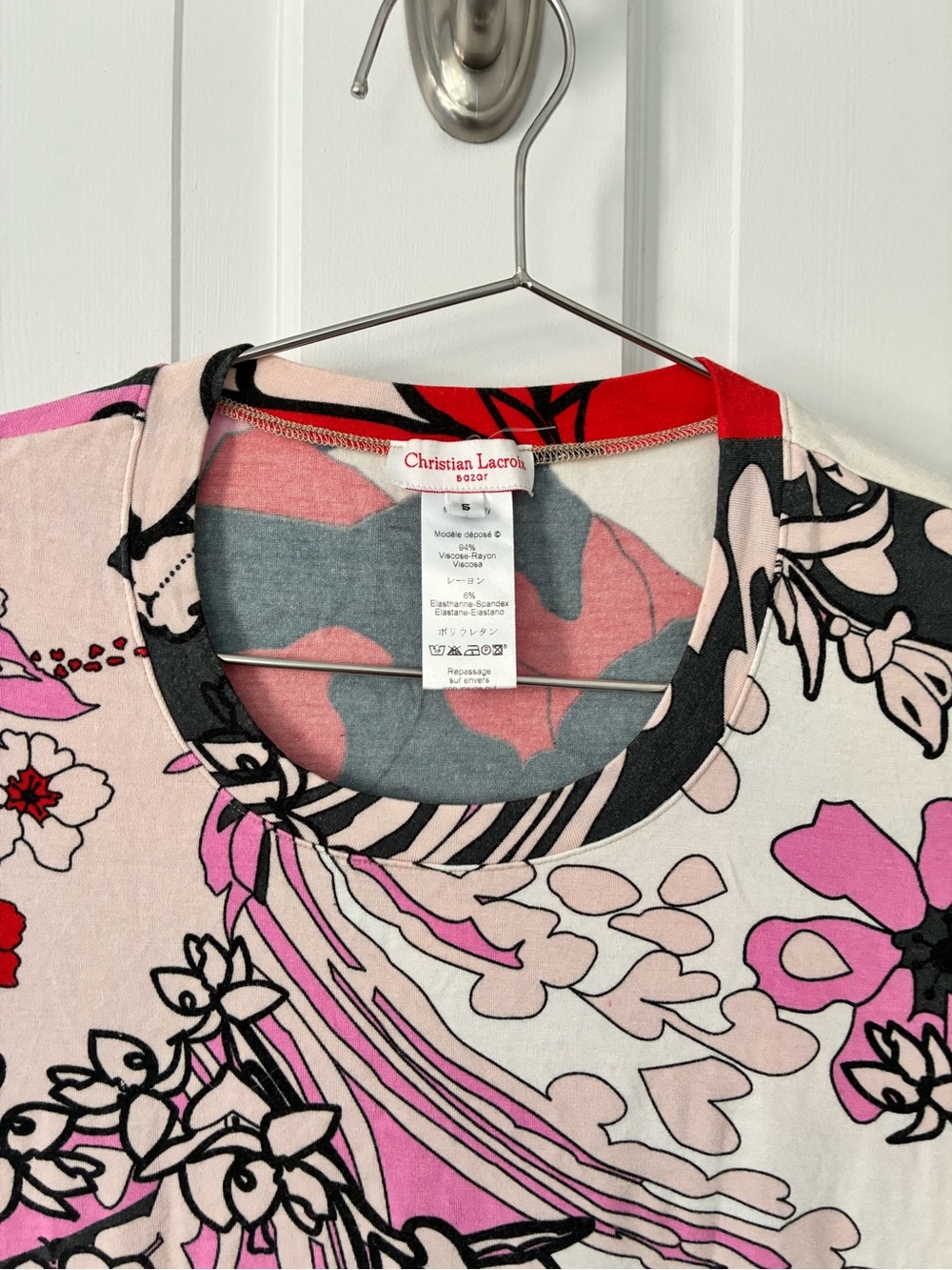 Christian Lacroix Bazar Floral Tee in Red, Pink & Gray - Picture 11 of 12